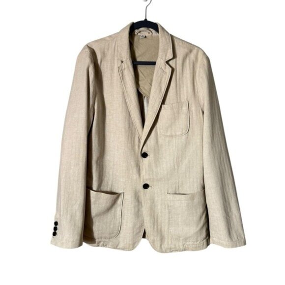 Mens Linen Blend Blazer Jacket Medium Beachy Wedding Tan Lagom Lagenlook - Picture 1 of 7